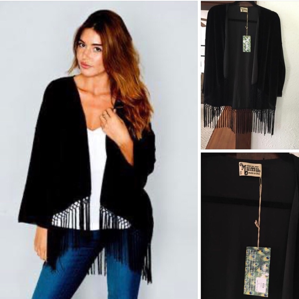 Super cute Mumu black fringe cardigan! NWT!!